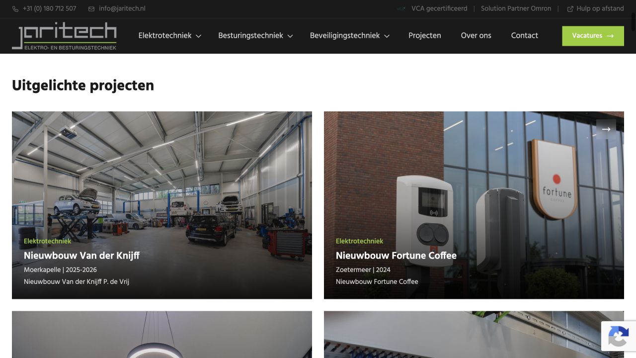 Projectfotografie en duidelijke omschrijvingen geven klanten en toekomstige collega’s inzicht in het werk van Jaritech.